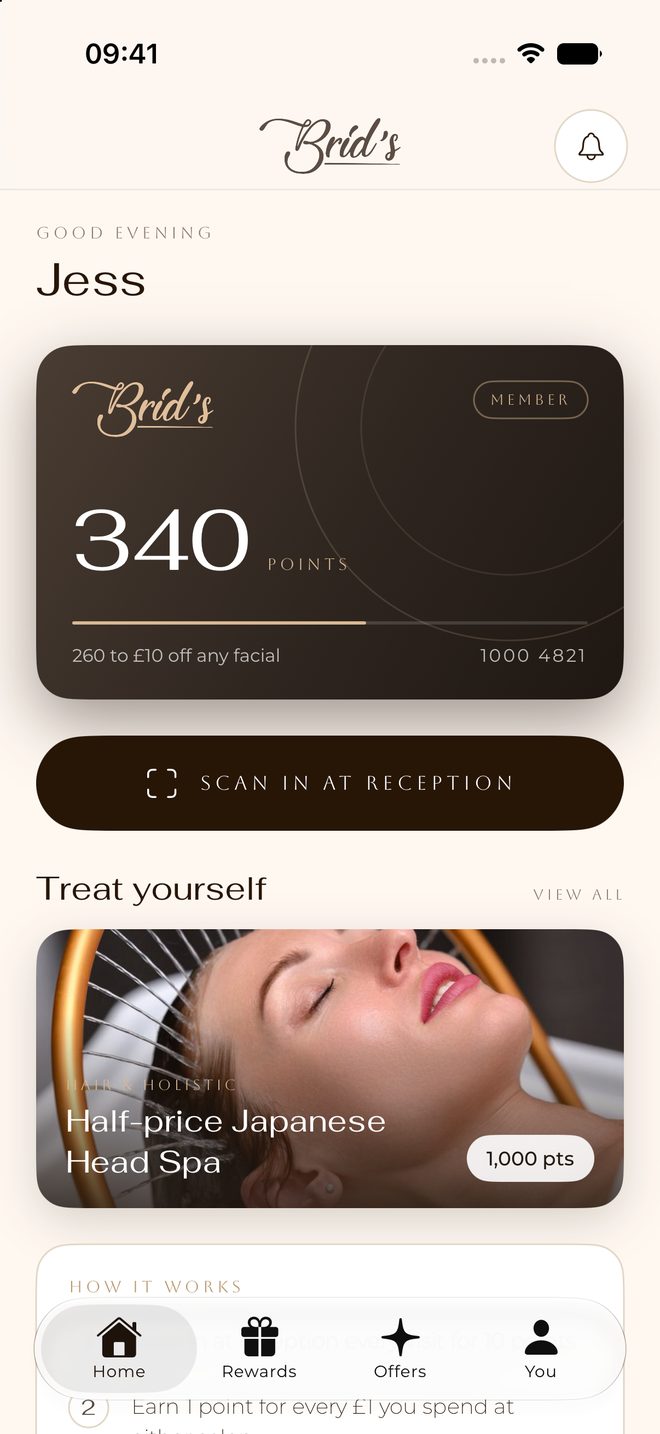 Brid's Rewards app home screen