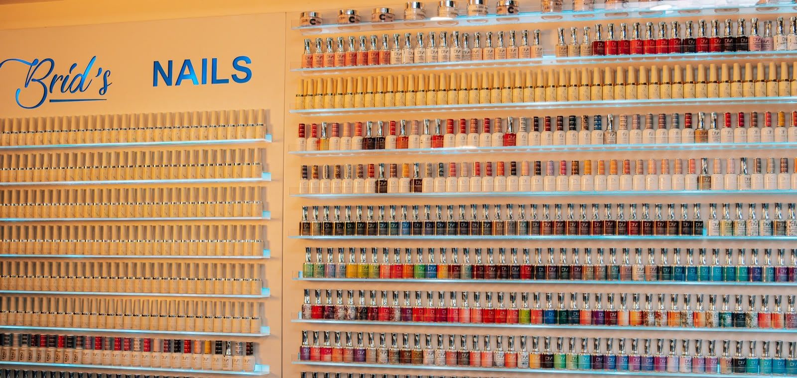 The Brid's nails wall of gel polish colours